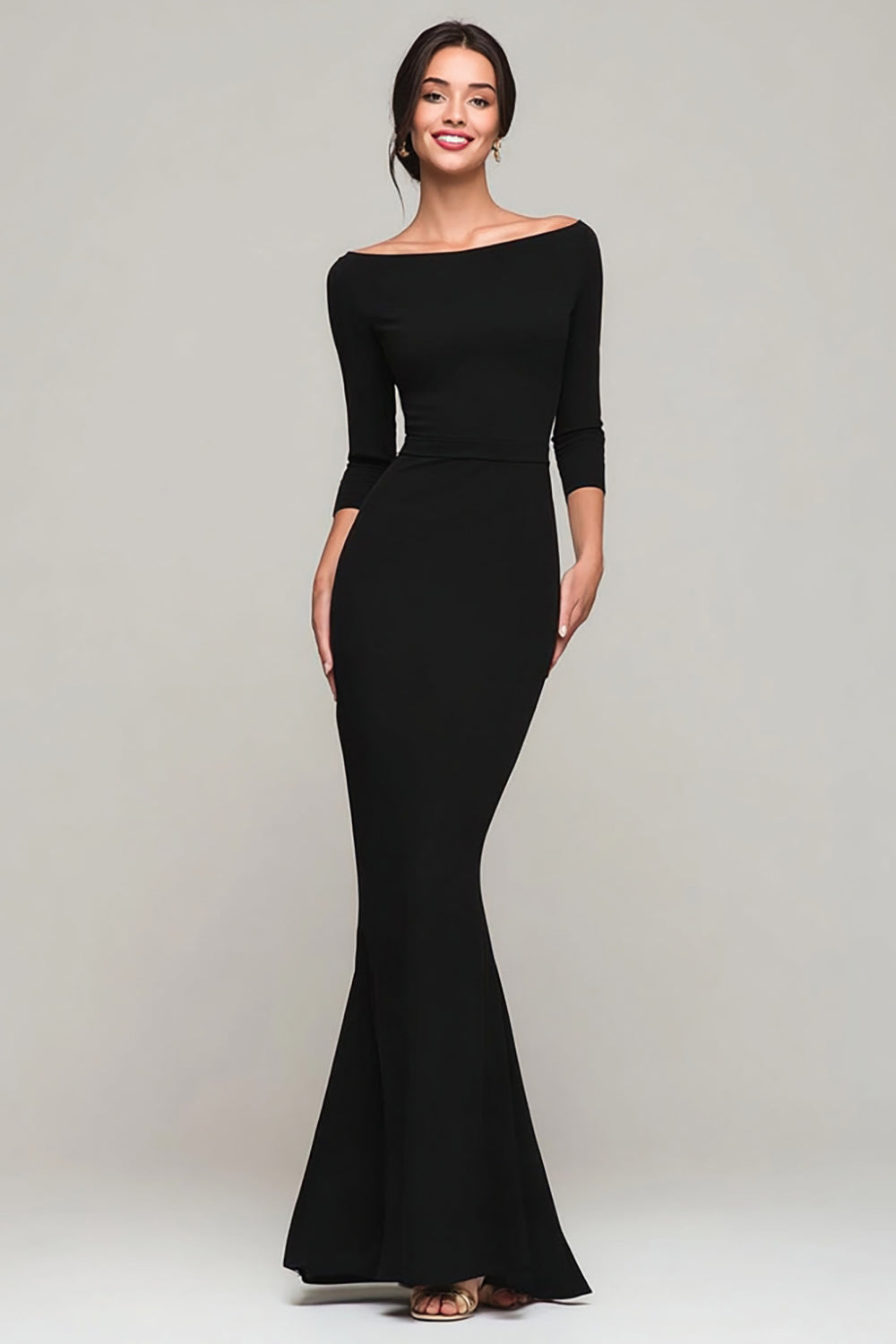Black Mermaid Bateau Neck Long Formal Dress