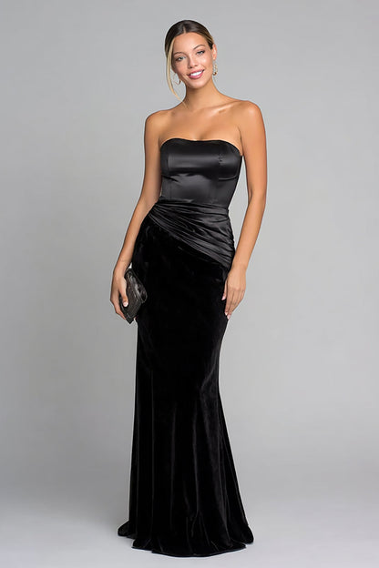 Black Mermaid Velvet Strapless Long Formal Dress