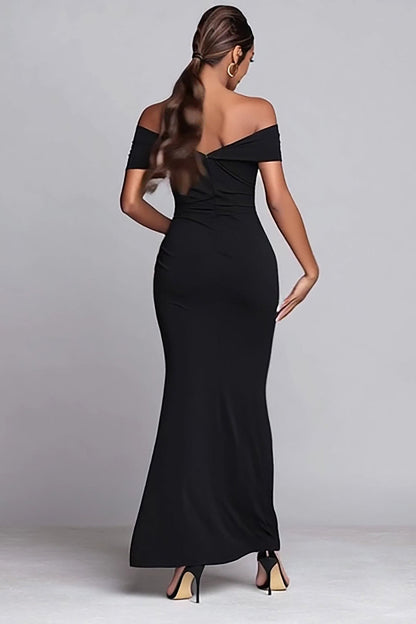 Black Mermaid Off the Shoulder Long Formal Dress with Slit