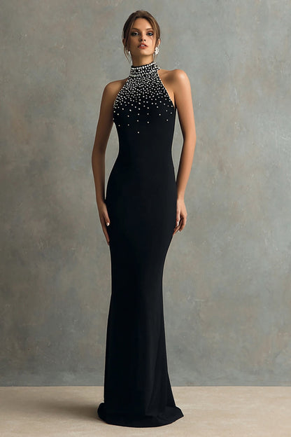Sparkly Black Sheath Long Formal Dress with Beading