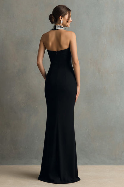 Sparkly Black Sheath Long Formal Dress with Beading
