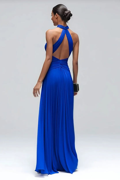 Royal Blue Halter Sheath Maxi Formal Dress