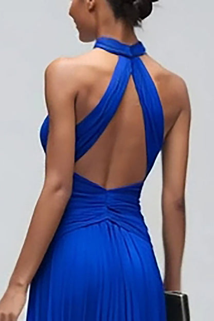 Royal Blue Halter Sheath Maxi Formal Dress