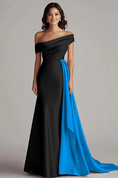 Off The Shoulder Black and White A-Line Formal Dress
