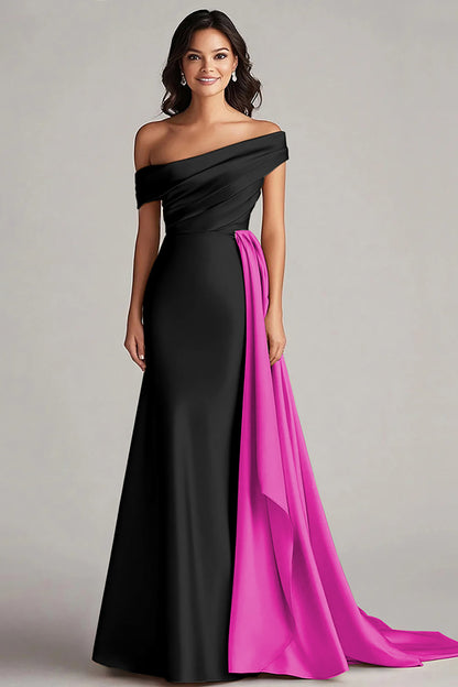 Off The Shoulder Black and White A-Line Formal Dress
