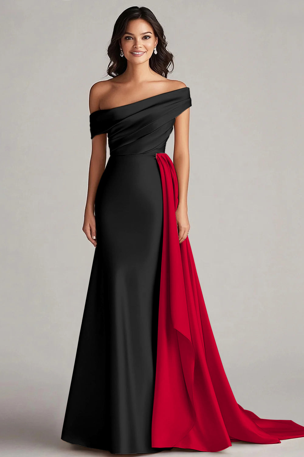 Off The Shoulder Black and White A-Line Formal Dress
