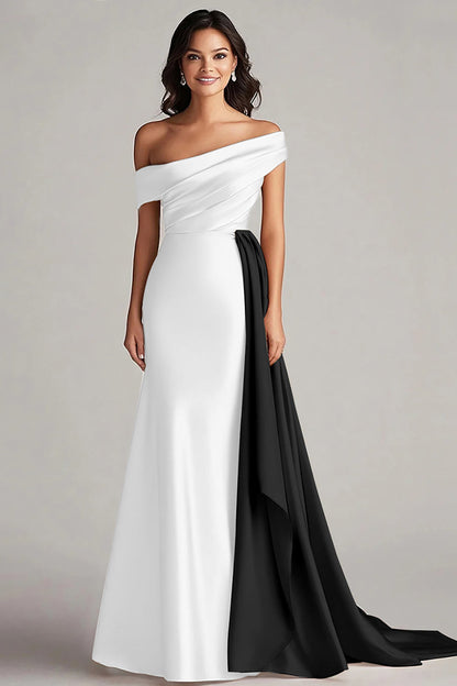Off The Shoulder Black and White A-Line Formal Dress