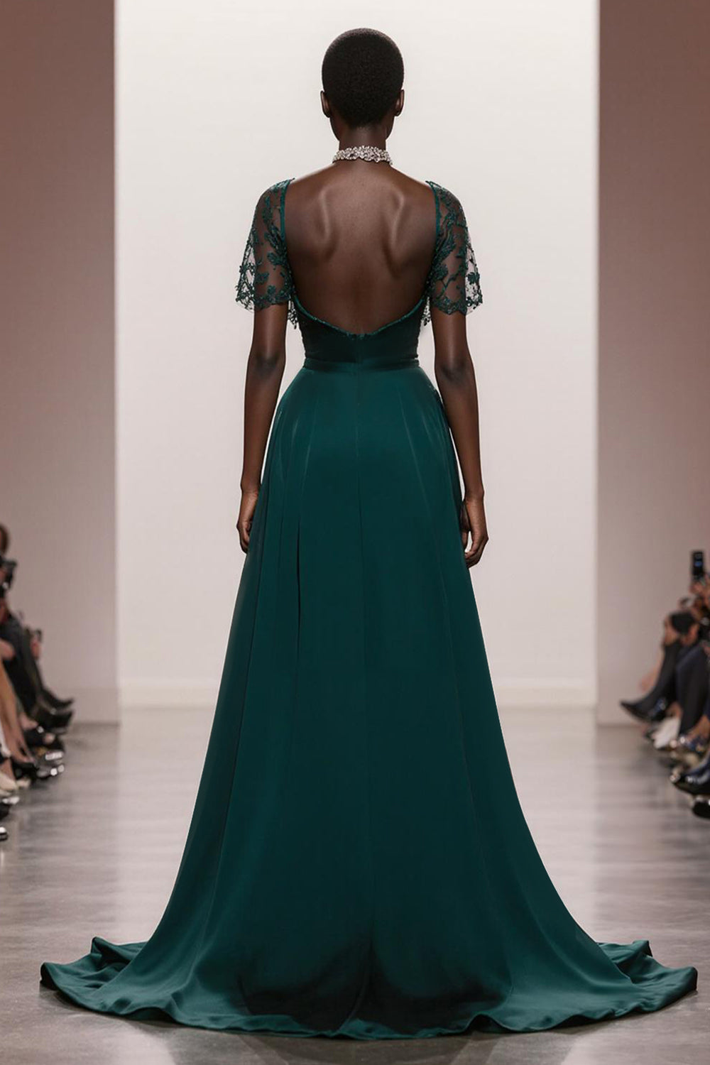 A-Line Dark Green Short Sleeve Pageant Dress
