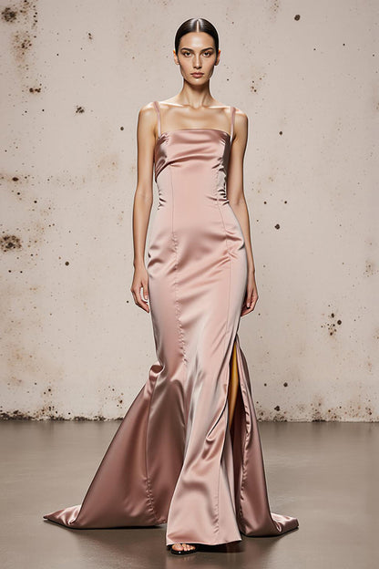 Light Pink Mermaid Long Evening Dress with Slit