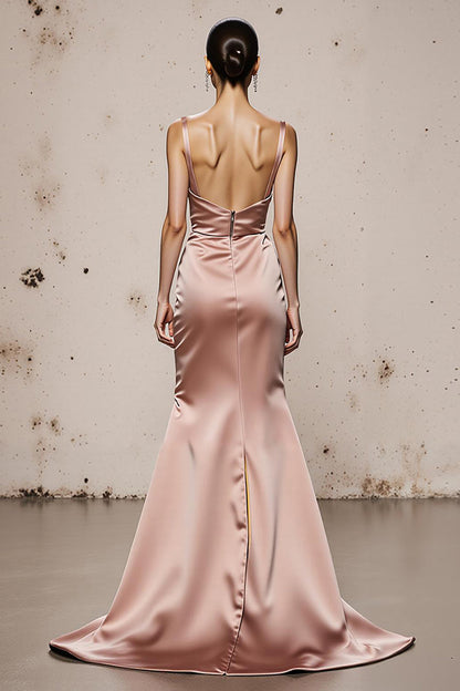 Light Pink Mermaid Long Evening Dress with Slit