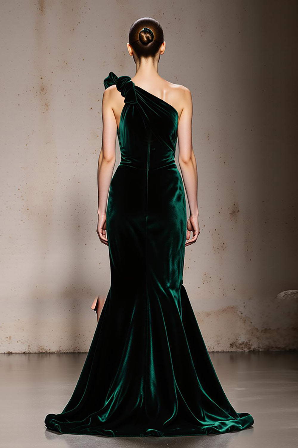 Mermaid Dark Green One Shoulder Velvet Evening Dress With Slit