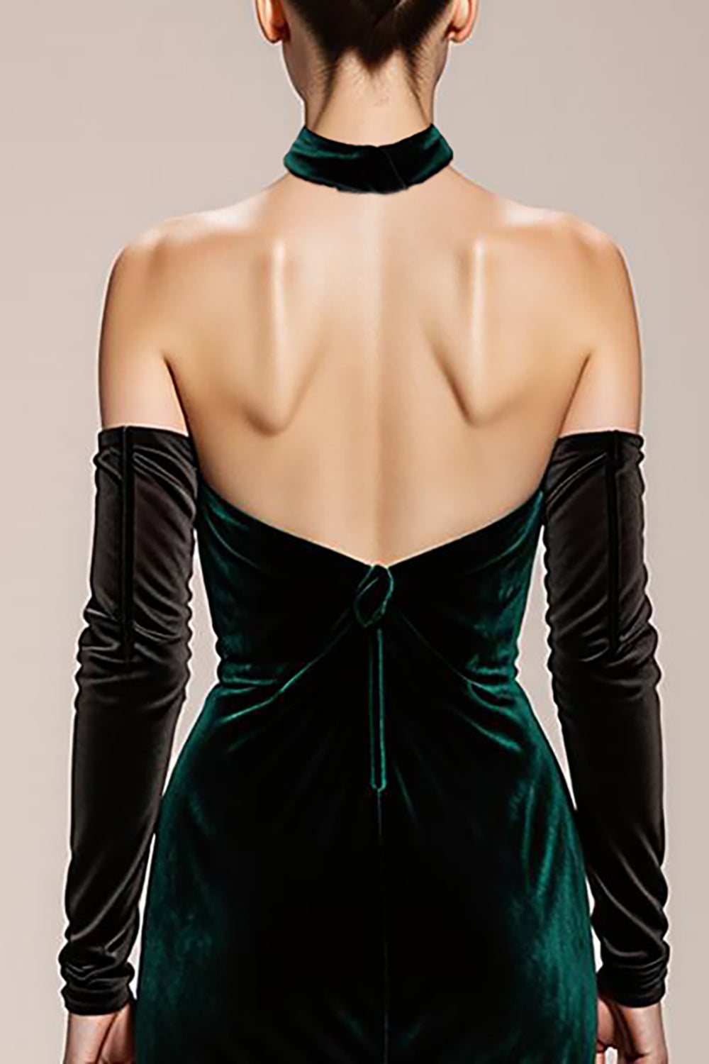 Mermaid Dark Green Halter Velvet Evening Dress