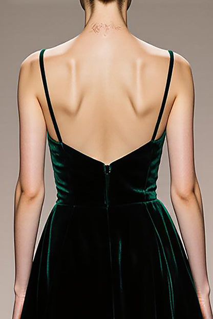 A-Line Dark Green Velvet Evening Dress with Slit