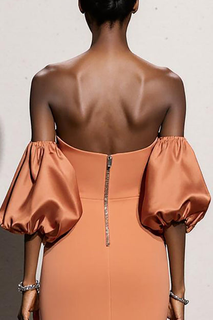 Orange Strapless Mermaid Long Evening Dress