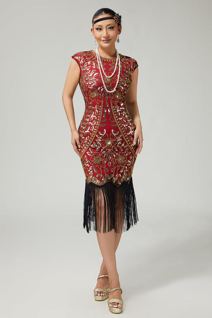Fringed Sequined Bodycon Black Golden 1920s Dress