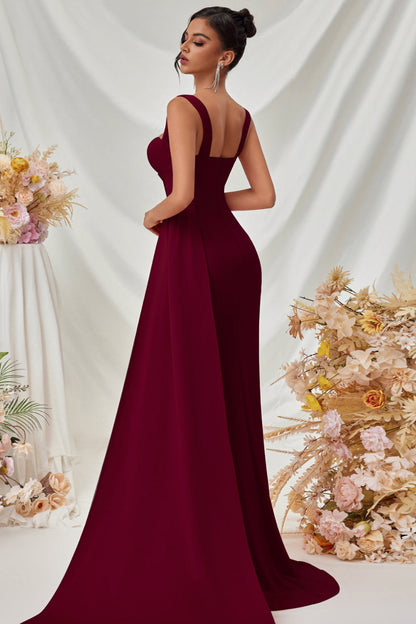 Maxi Thick Straps Mermaid Black Prom Dress with Slit