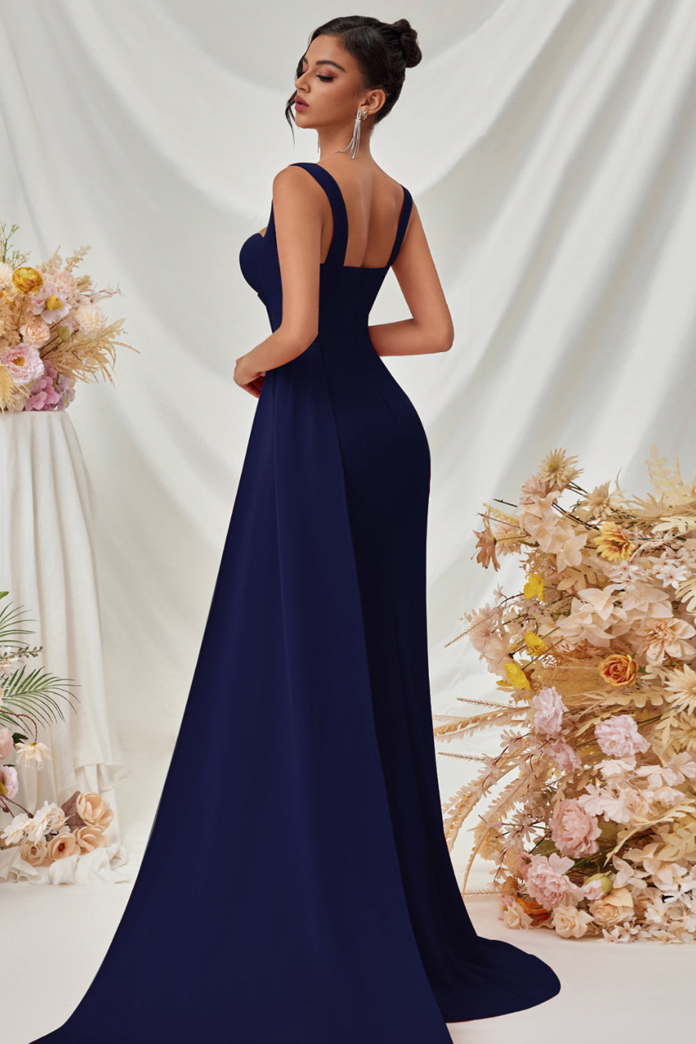 Maxi Thick Straps Mermaid Black Prom Dress with Slit