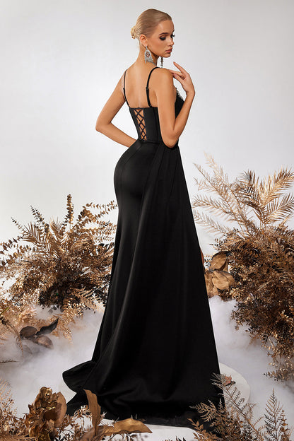 Dark Green Sweetheart Corset Sheath Long Prom Dress with Slit