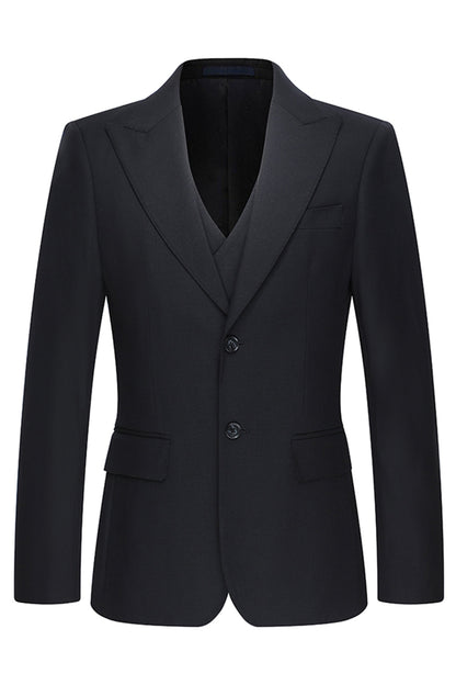 Black Peak Lapel Single Breasted 3 Piece Men's Suits