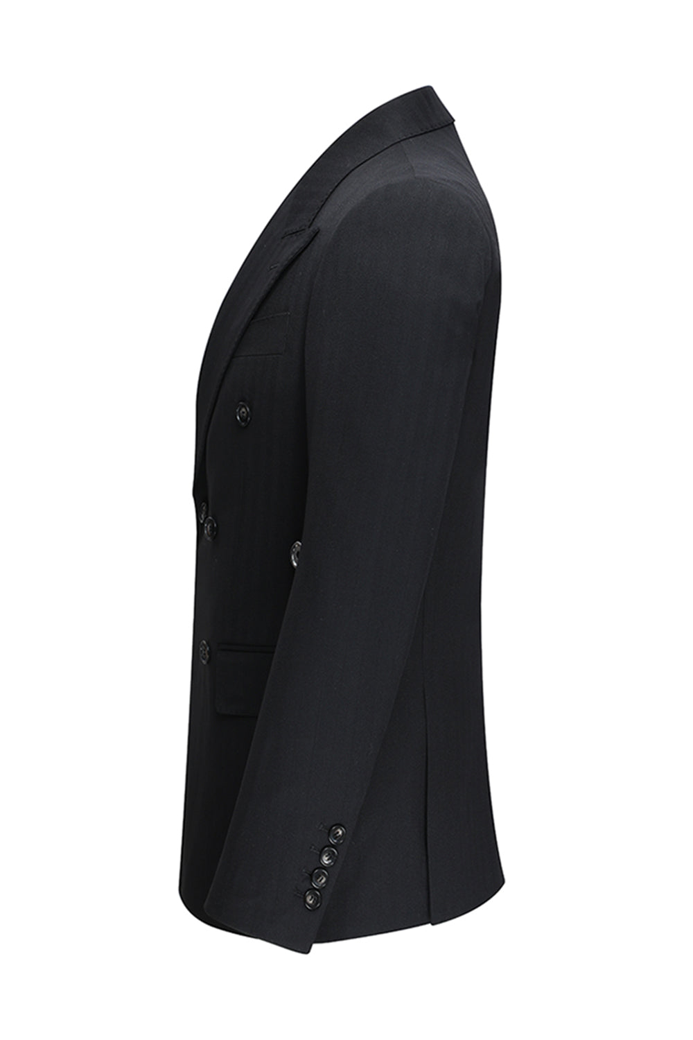 Black 3 Piece Peak Lapel Double Breasted Men's Business Suits