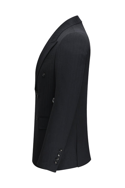Black 3 Piece Peak Lapel Double Breasted Men's Business Suits
