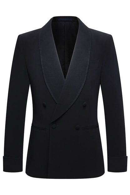 Double Breasted Black Shawl Lapel 2 Piece Men's Suits