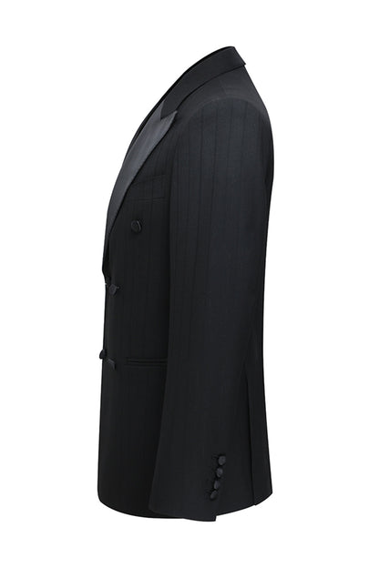 2 Piece Peak Lapel Double Breasted Black Men's Party Suits