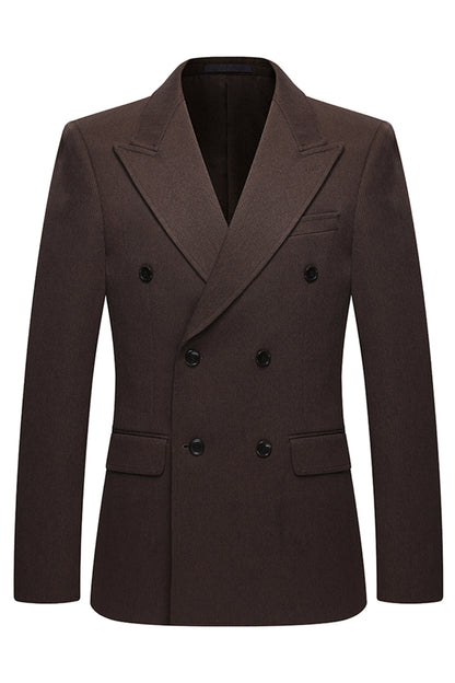 Coffee Double Breasted Peak Lapel 2 Piece Men's Suits