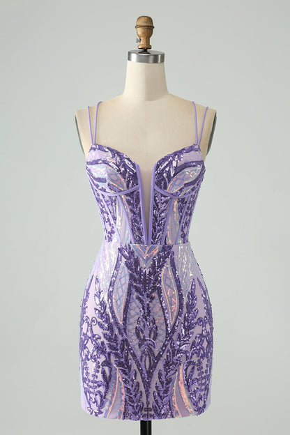 Green Corset Spaghetti Straps Homecoming Dress With Sequins