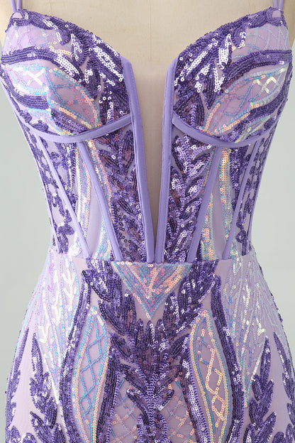 Green Corset Spaghetti Straps Homecoming Dress With Sequins