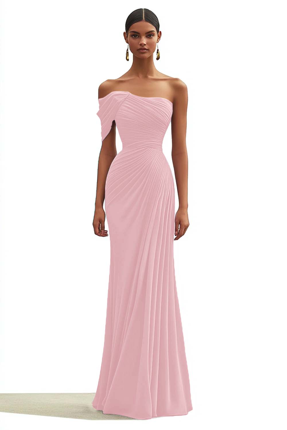 One Shoulder Mermaid Pleated Dark Green Long Formal Dress