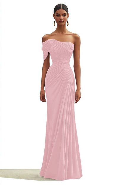 One Shoulder Mermaid Pleated Dark Green Long Formal Dress