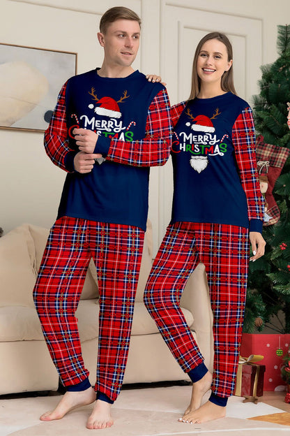 Red Navy Long Sleeve Plaid Pants Christmas Pajamas Set