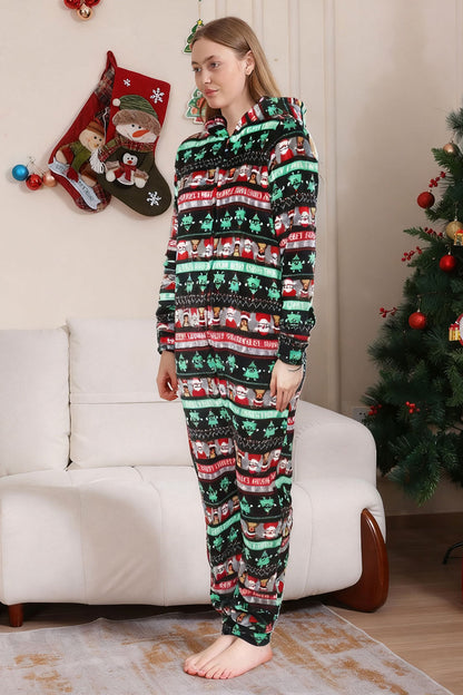 Black One Piece Christmas Tree Pattern Matching Family Pajamas