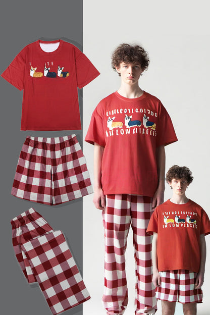 Red Dog Printed Short Sleeve Matching Family Pajamas