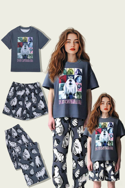 Dark Grey Animal Printed Short Sleeve Matching Family Pajamas