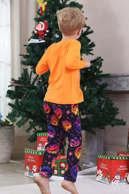 Orange Printed Long Sleeve Family Halloween Pajamas