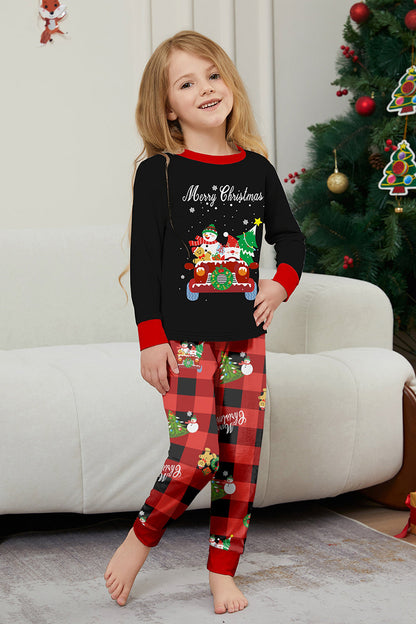 Black Red Print Merry Christmas Plaid Family Matching Pajamas Set