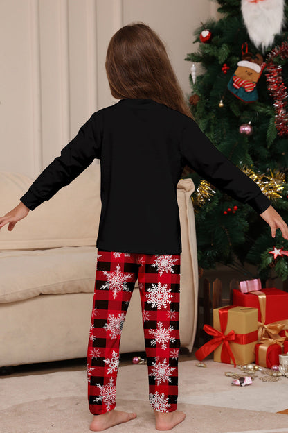 Black Red Reindeer Snowflake Print Christmas Family Matching Pajamas Set