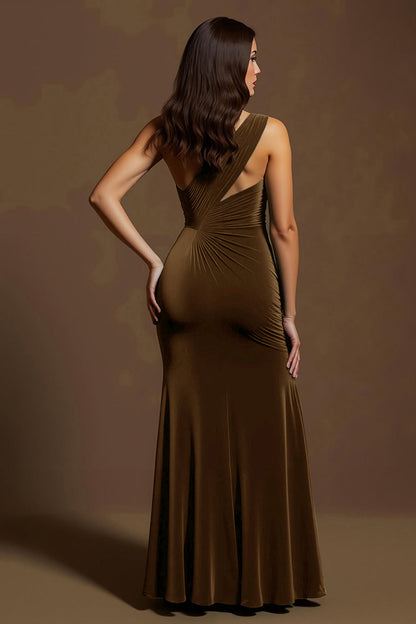 Dark Green One Shoulder Mermaid Holiday Party Dress With Slit
